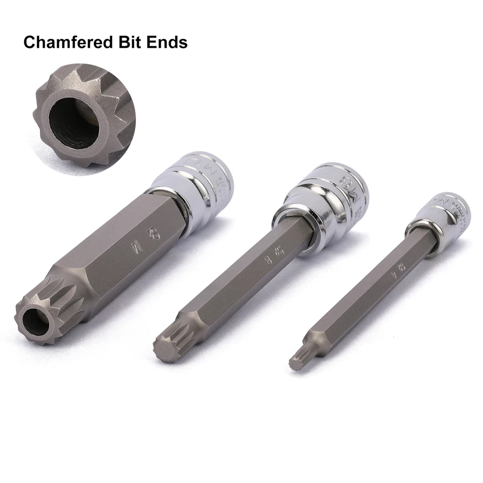 10 Pcs Spline Tip Bit Socket Set S2 and Cr-V Steel Extra Long 4'' Length M4-M18 - Image 4 of 4