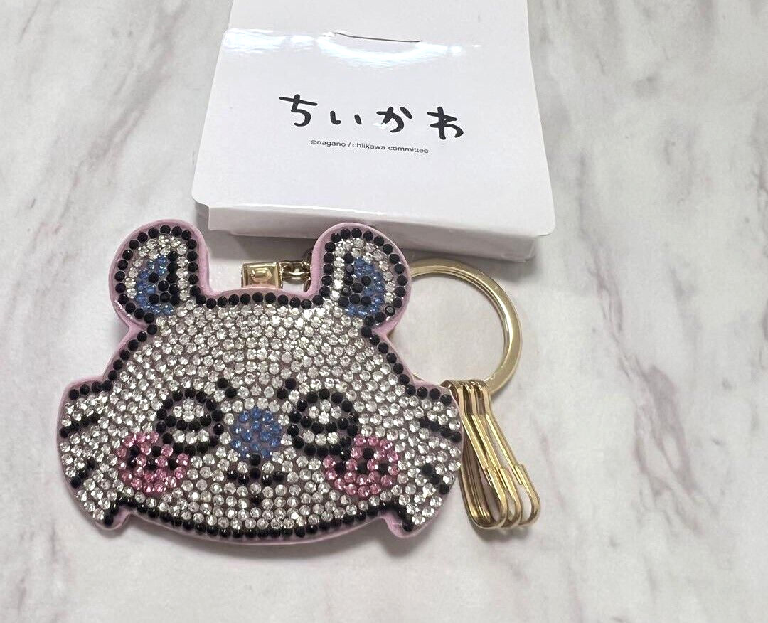 Chiikawa Momonga Rhinestone Bag Charm Mascot Key Chain With Clip