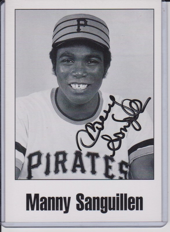Manny Sanguillen Autographed 3 1/2 x 5Black & White Photo-Pittsburgh Pirates!!