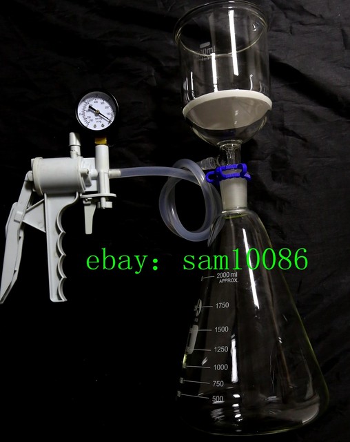 2000ml,Glass Suction Filtration Kit,Buchner Funnel,Erlenmeyer Flask,Vacuum Pump eBay
