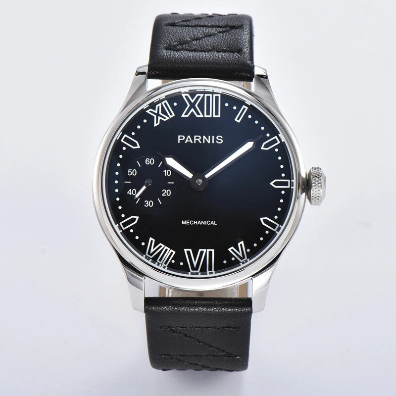 PARNIS 44mm Hand winding Men s Watch black dial ST 3600 movement