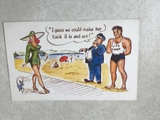 C1526 Postcard Comic Two Pervs on the beach checking out hottie