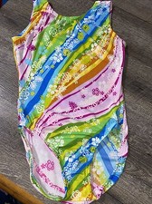 Garland adult M rainbow floral Pink Blue Green Hawaiian gymnastics leotard