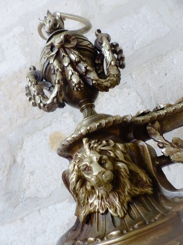 19TH Spectacular RARE French Antique Bronze Pair Andirons Fireplace Snake & Lion - 第 2/20 張圖片