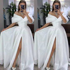 Simple Satin Wedding Dresses With Side Split Off The Shoulder A-Line Bridal Gown