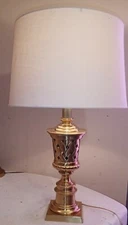 Antique Real Brass Trophy Lattice Lamp with White Shade/Southern Shades AL