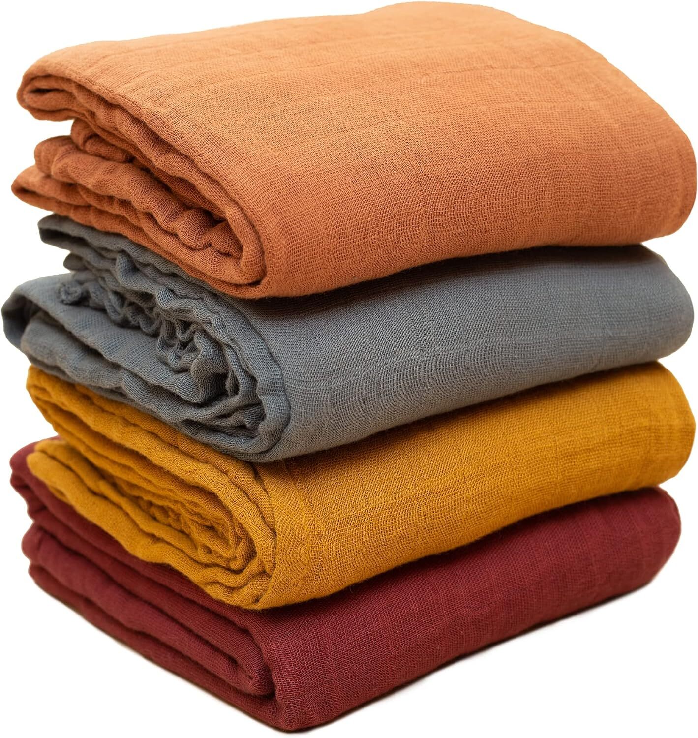 Pack of 4 Baby Swaddle Blankets, 47 x 47 inch, Musturd, Blue, Maroon, Brown-image