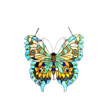 Tiffany Style Stained Glass Window Panel Suncatcher Butterfly Design