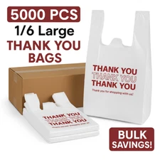 5000 Thank You T-Shirt Bags 1/6 Large 21x6.5x11.5 Plastic Grocery Shopping