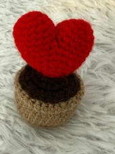 Handmade Crochet Yarn "Flower" Heart Potted Plant Plushie Small