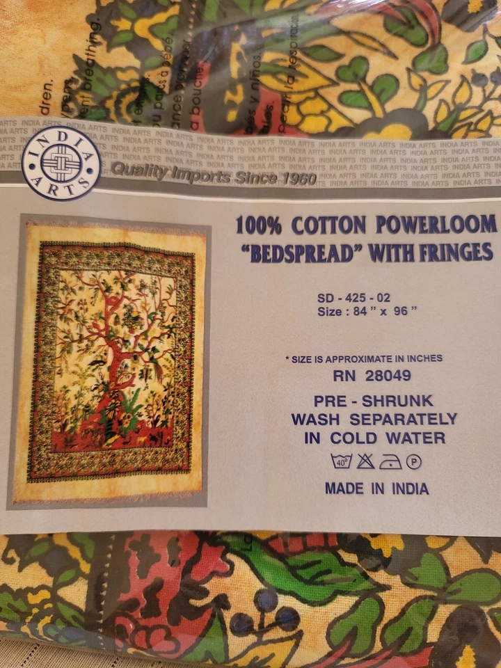 Tree of life yellow bedspread, tapestry, tablecover boho spiritual woven cloth - Image 2 of 4