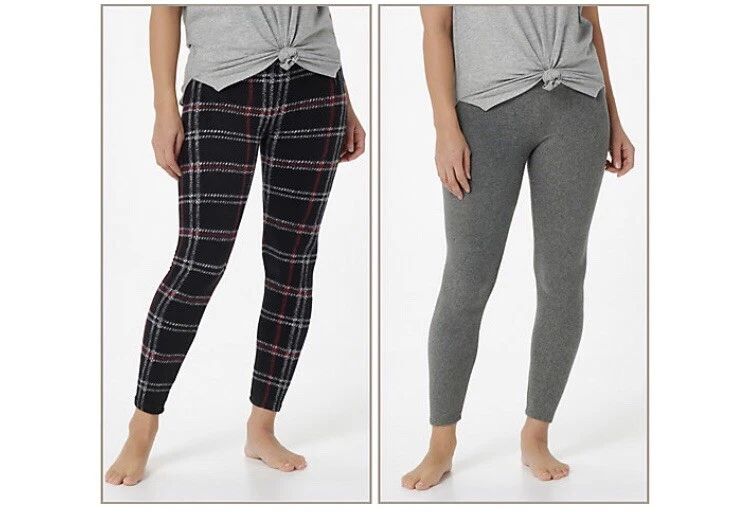 Cuddl Duds Fleecewear Stretch Leggings Pack of 2 Charcoal Heath/Plaid M  A369295