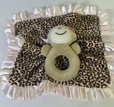 Carters MONKEY Plush Rattle w/ Pink Cheetah Leopard Blanket Lovey Satin Edges