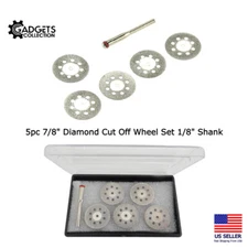 5pc Diamond Cut Off Wheel Set Lapidary Disc Saw Mandrel Abrasive Rotary Tool