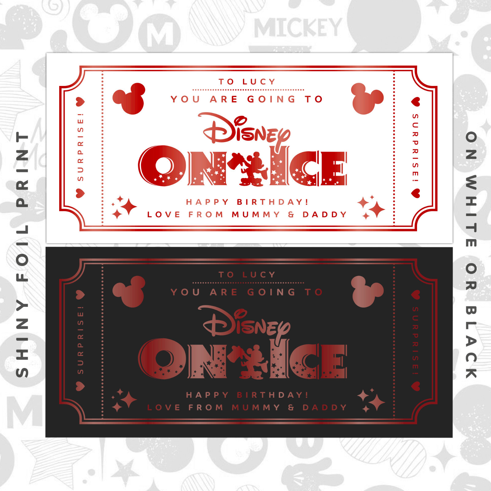 Personalised Surprise Disney On Ice Gift Reveal Foiled Voucher Card ...