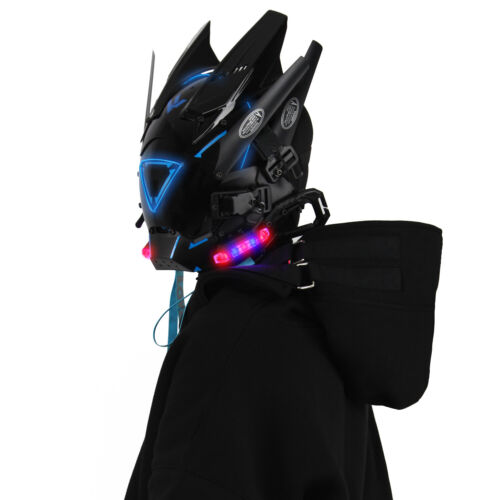 Futuristische Cybermaske mit LED-Leuchten für Cosplay und Techwear Mode - Bild 66 von 80