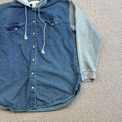 Vintage Anchor Blue Denim Shirt Mens Medium Blue Pearl Snap Hooded Y2K Rare - Picture 5 of 12