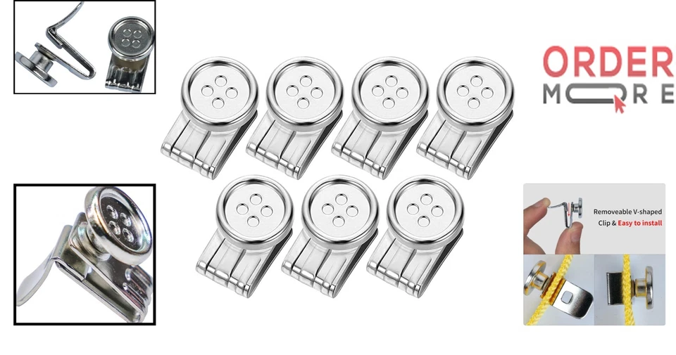 Paquete de 7 botones con clip de metal cromado sin coser fácil fijación para pantalones Foto 2 de 4