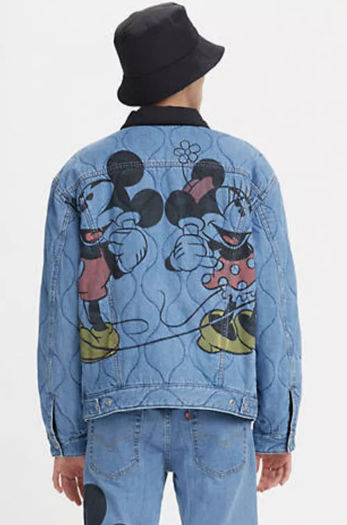LEVI S X Disney Mickey Minnie Reversible Trucker Denim Jacket Mens SZ L New