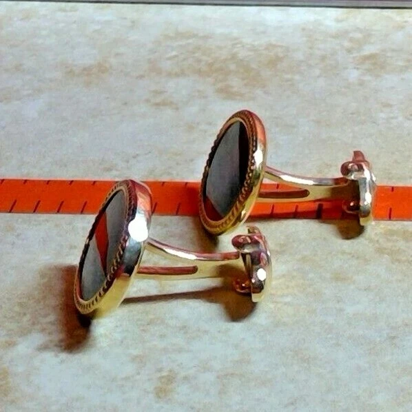 Dolan BULLOCK 14K gold & BEADED ONYX CUFFLINKS  kcl102400 usa made 8.8 g usa  - Image 3 of 4