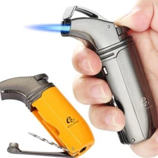 GALINER Metal Gun Cigar Lighter Blue Flame 2 Jet Torch with Cigar Needle Cutting