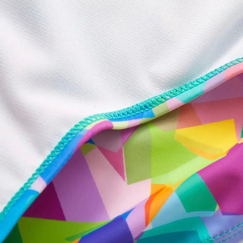Colorful Geometric Pattern Print Swimwear Girls Criss-Cross Straps Swimsuit New - Picture 6 of 9