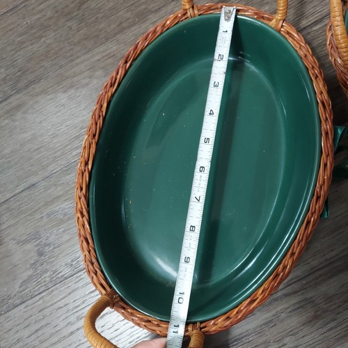 3 Nesting Casserole Green Dish With Wicker Holders - Imagen 4 de 7