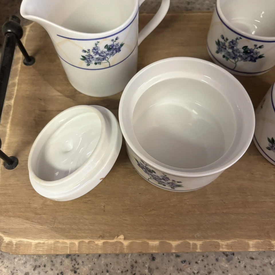 Farberware gres hortensia azucarero con tapa y juego de crema con 2 tazas de té Foto 4 de 4