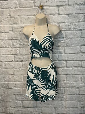Karina Grimaldi Green White Leaf Print Halter Short Romper Sz XS | eBay