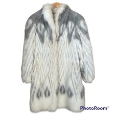Harrods London Vintage Modacrylic Faux Fur Gray White Coat Size 8 Winter Outdoor