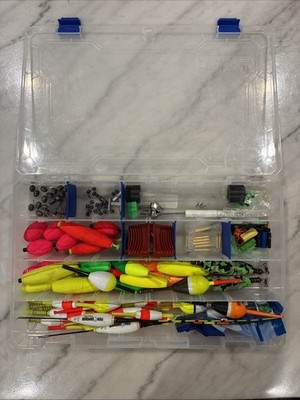Large Lot Of 35 Fishing Bobbers Floats Various Sizes w Storage Case & More. READ