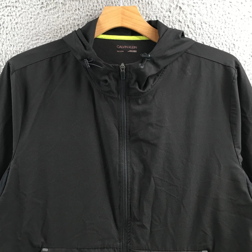 Chaqueta Abrigo de Lluvia Calvin Klein Cremallera Completa para Hombres 2XL Negra Manga Larga Bolsillo con Capucha Foto 2 de 4