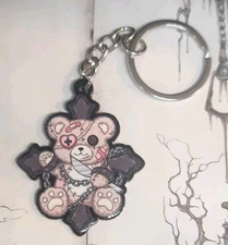 Cute Goth Cross Teddy Bear Keychain Gothic Halloween