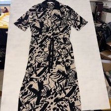Topshop Midi Shirt Dress US 2 Black/White Abstract Monochrome Zip Front Tie