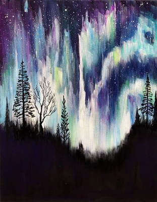 #ad #ad Northern Lights Painting Aurora Borealis Original Landscape Night Sky Minnesota $220.00