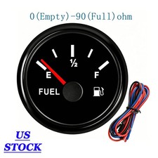 52mm Black Fuel level Gauge 0-90ohms for Car Truck Marine Boat Red LED USA STOCK