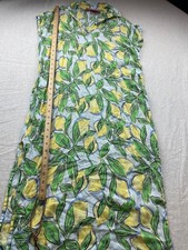 Isaac Mizrahi Maxi Dress Womens Small Blue Lemon Print Linen Blend Cap Sleeve