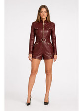 Handmade Genuine Lambskin Leather Short Jumpsuit for Women | Custom Made