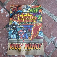 VINTAGE MARVEL MANIA HOLLYWOOD RESTAURANT KIDS MENU UNIVERSAL STUDIOS NEW M 1997