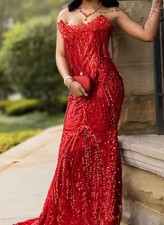 PROM DRESS CORSET TOP Womens Red Mermaid Long...