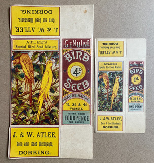 Vintage Antique Boxes x 2 Bird Seed J & W Atlee Corn & Seed Merchants Dorking