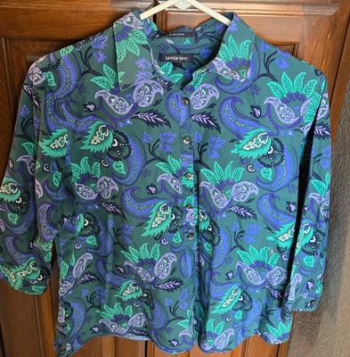 EUC - LANDS' END 100% Baumwolle 12P Greens/Purples/Black/White No Iron Supima
