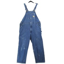 Carhartt Mens Blue Denim Bib Overalls Distressed Workwear Vintage R08 43x28