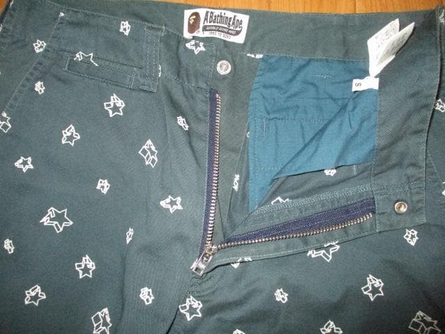 A BATHING APE Cotton Patterned Chino Pants Green S W76cm BA0226233 thumbnail 4