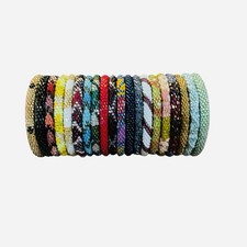 20 Piece Roll On Bracelets Handmade Seed Bead Bangles Lot 5