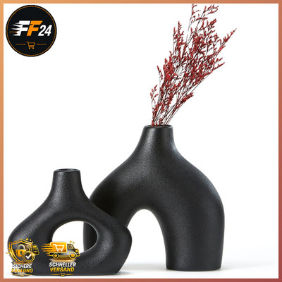 Keramikvase 2er-Set Schwarz Modern Boho Nordic Minimalismus Deko Wohnzimmer
