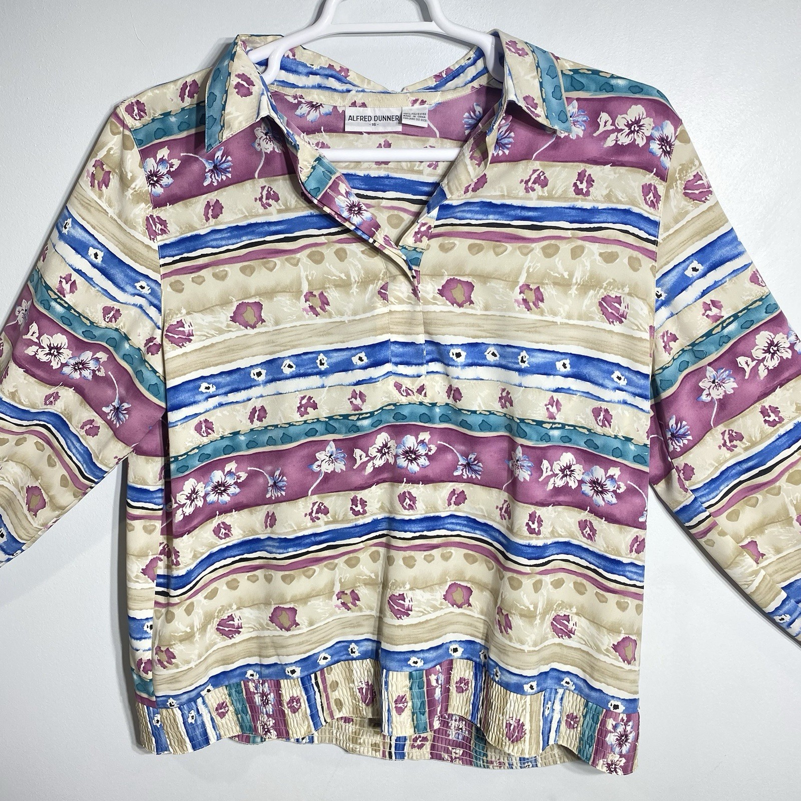 VTG ALFRED DUNNER Womens Plus 16 Multicolor Long Sleeve Collared Pullover Shirt