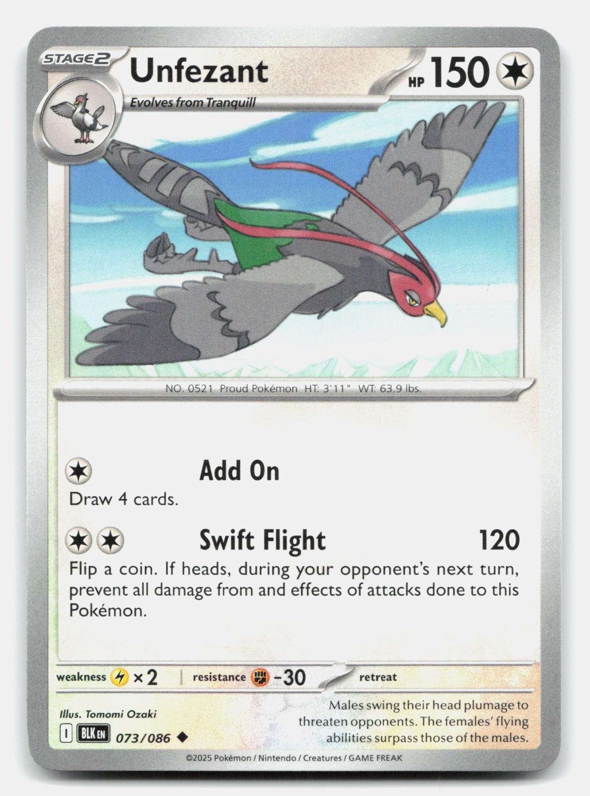 Unfezant 073/086 Uncommon Black Bolt Pokemon Near Mint