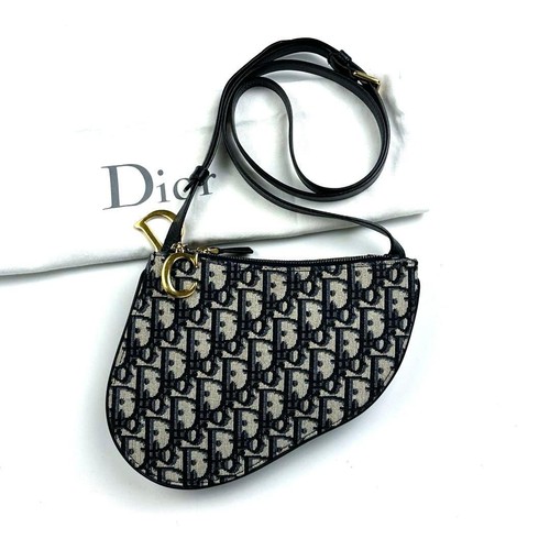 Dior Oblique Saddle Shoulder Bag Canvas Leather Unisex Excellent From Japan