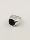 Vintage Sterling Silver Signet Ring Black Bead Inlay Heavy 7g Classic Mens Women